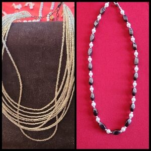 Set Of 2 Beaded Necklaces- Elegant Irridescent And Black Pearl